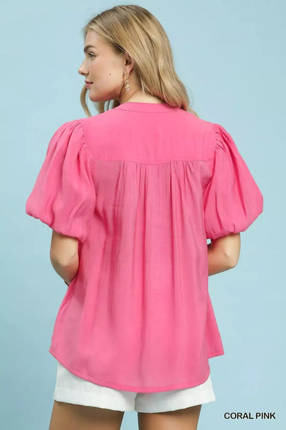Umgee Button - Down Puff Sleeve Shirt - Bitsy Gypsy Boutique