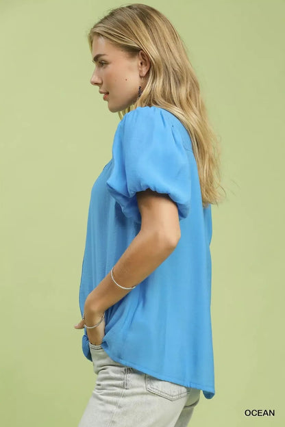 Umgee Button - Down Puff Sleeve Shirt - Bitsy Gypsy Boutique