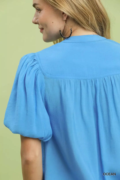 Umgee Button - Down Puff Sleeve Shirt - Bitsy Gypsy Boutique