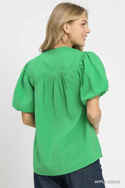 Umgee Button - Down Puff Sleeve Shirt - Bitsy Gypsy Boutique
