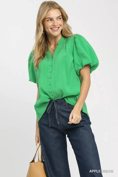 Umgee Button - Down Puff Sleeve Shirt - Bitsy Gypsy Boutique