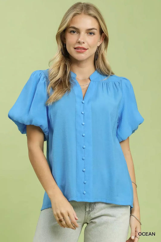 Umgee Button - Down Puff Sleeve Shirt - Bitsy Gypsy Boutique