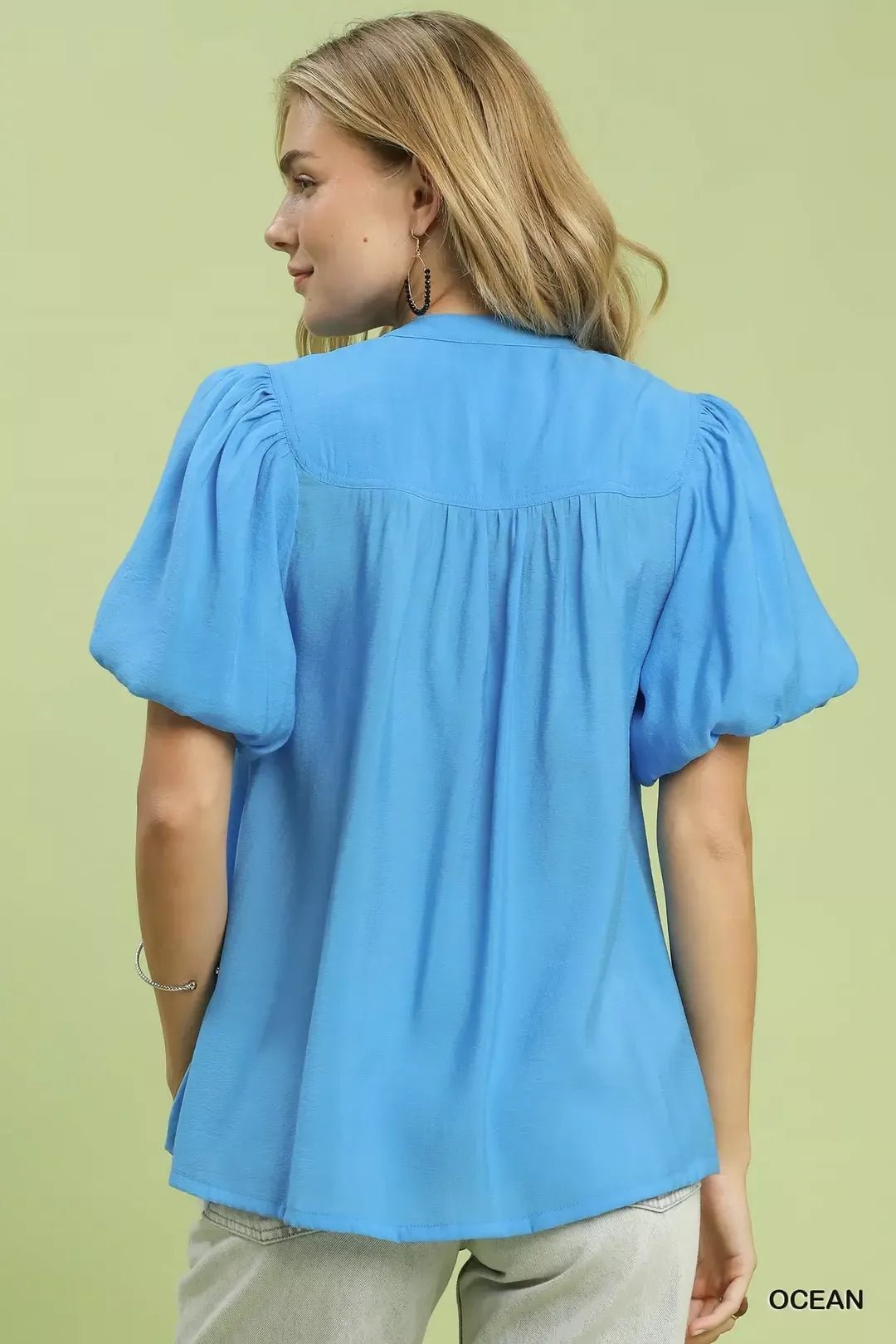 Umgee Button - Down Puff Sleeve Shirt - Bitsy Gypsy Boutique