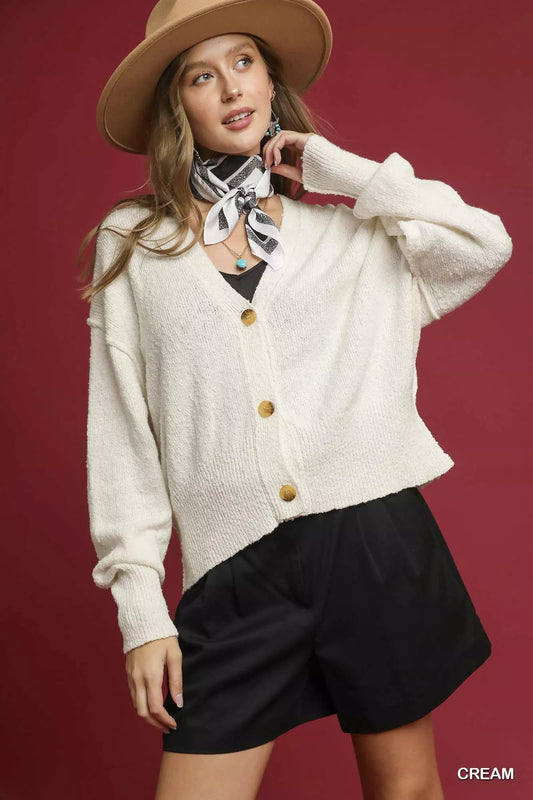 Umgee Button - Front V - Neck Knit Cardigan - Bitsy Gypsy Boutique