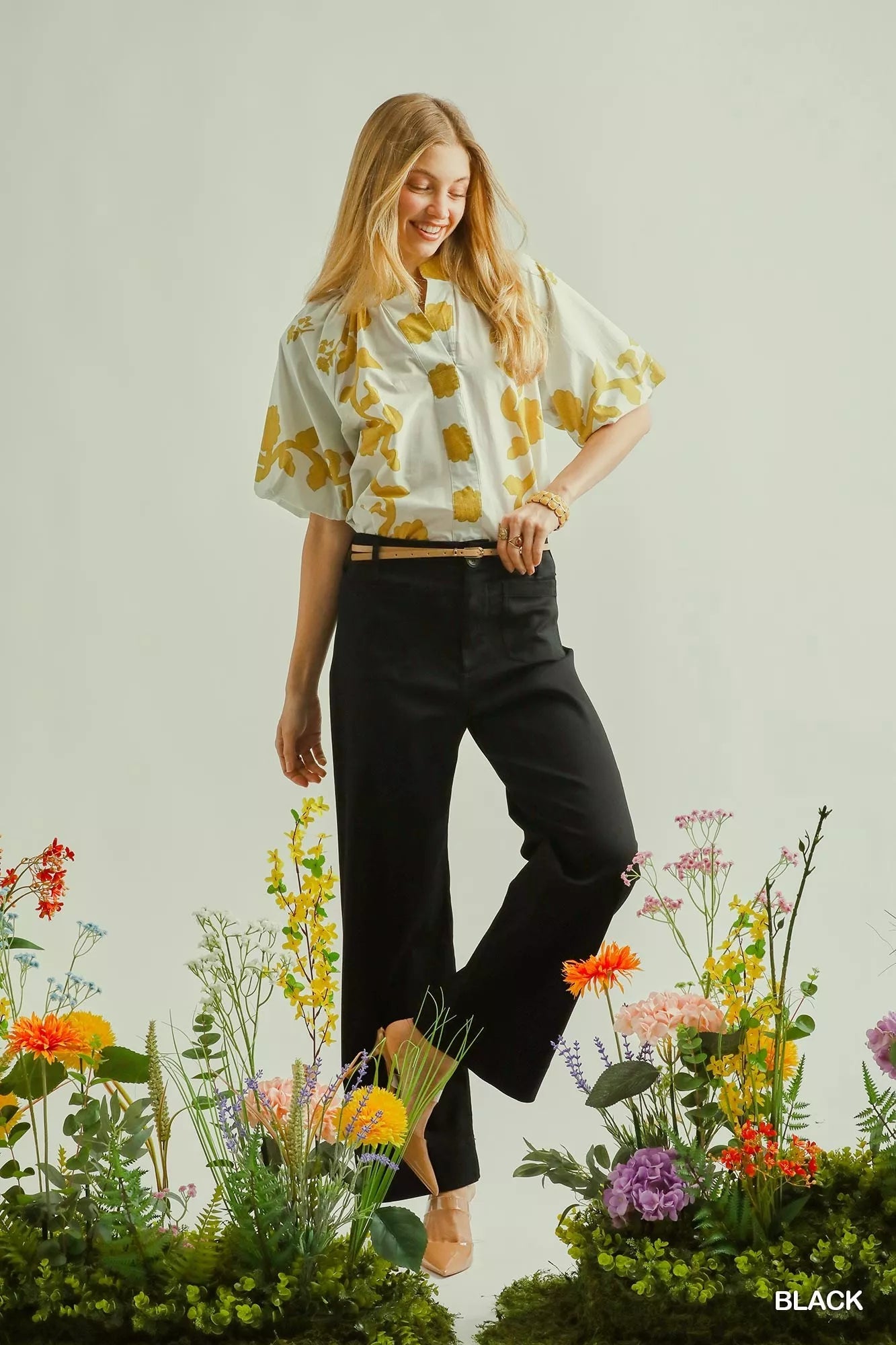 Umgee Button Stretched Pants - Bitsy Gypsy Boutique