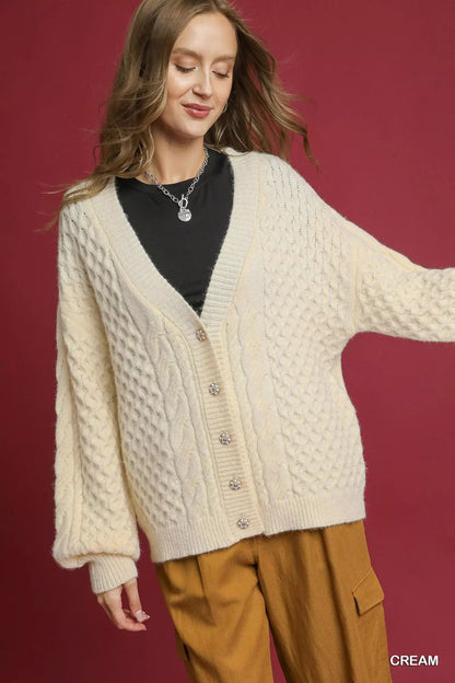 Umgee Cable Knit Pearl Button Cardigan - Bitsy Gypsy Boutique