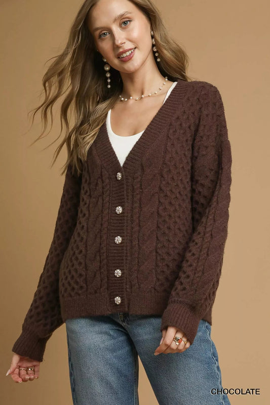 Umgee Cable Knit Pearl Button Cardigan - Bitsy Gypsy Boutique