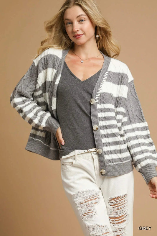 Umgee Cable - Knit Stripe Button - Up Cardigan - Bitsy Gypsy Boutique