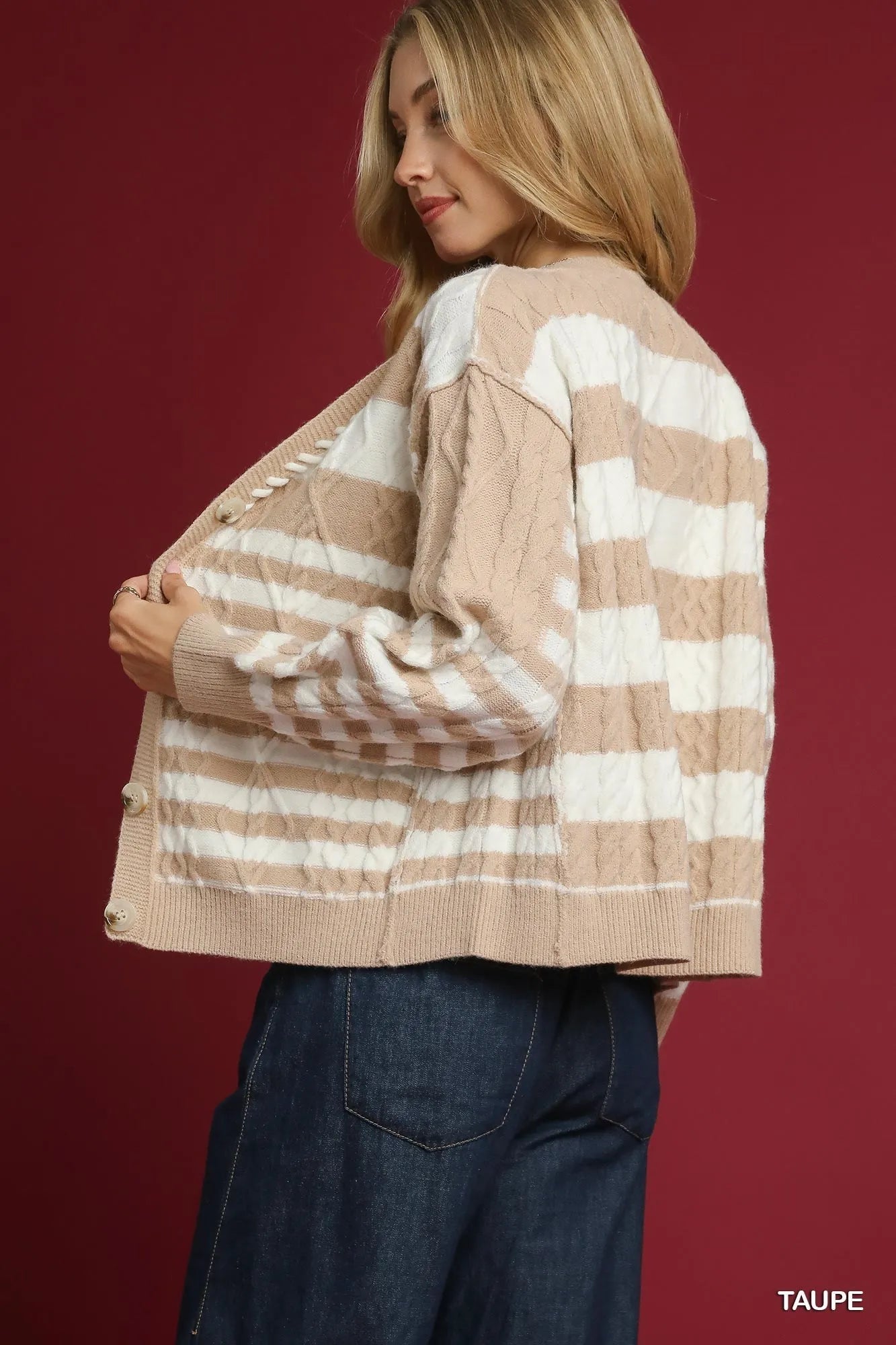 Umgee Cable - Knit Stripe Button - Up Cardigan - Bitsy Gypsy Boutique