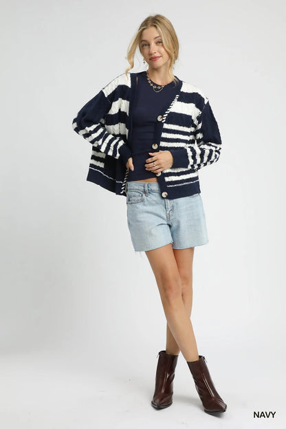 Umgee Cable - Knit Stripe Button - Up Cardigan - Bitsy Gypsy Boutique