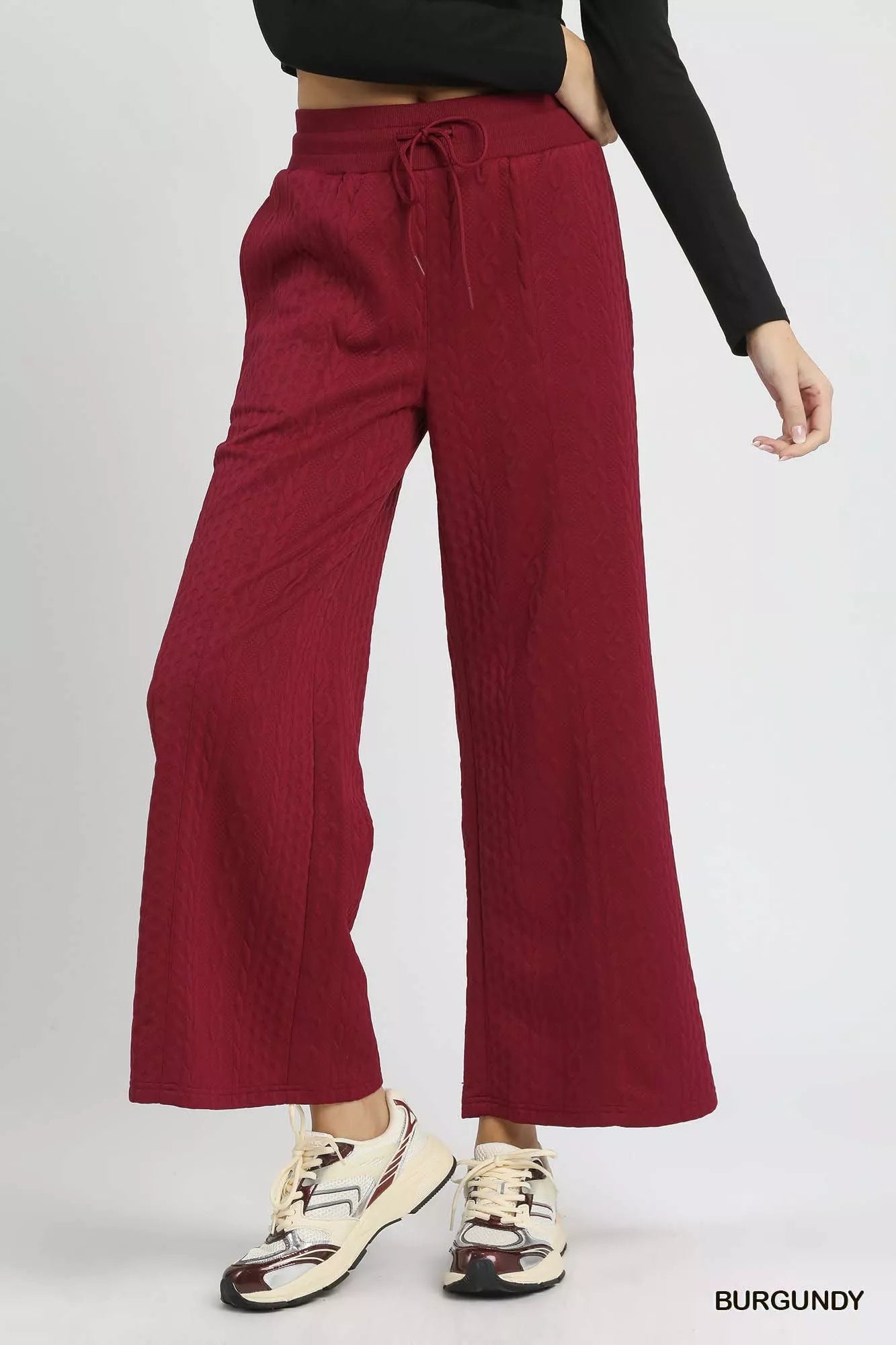 Umgee Cable Knit Textured Wide Leg Pants - Bitsy Gypsy Boutique