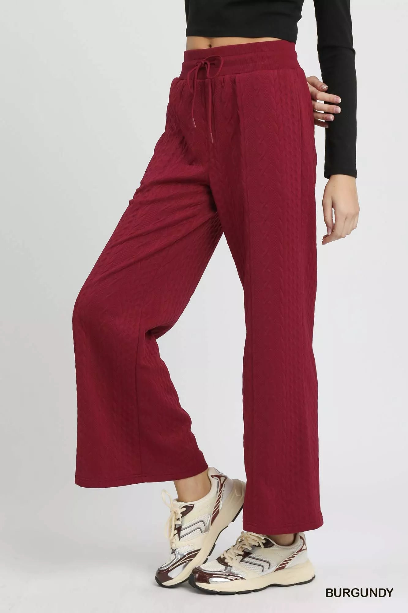 Umgee Cable Knit Textured Wide Leg Pants - Bitsy Gypsy Boutique
