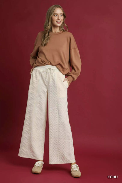 Umgee Cable Knit Textured Wide Leg Pants - Bitsy Gypsy Boutique