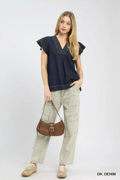 Umgee Cap Sleeve Denim Top - Bitsy Gypsy Boutique
