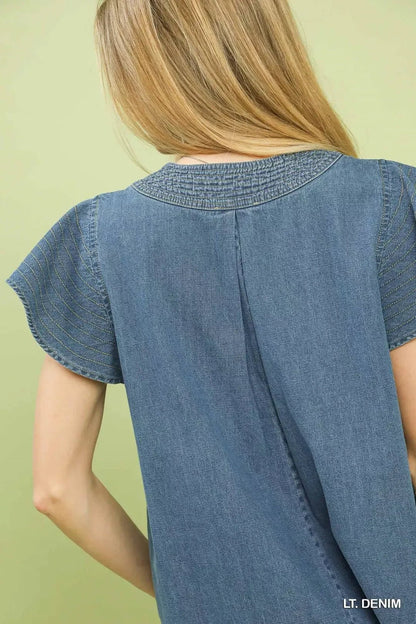 Umgee Cap Sleeve Denim Top - Bitsy Gypsy Boutique