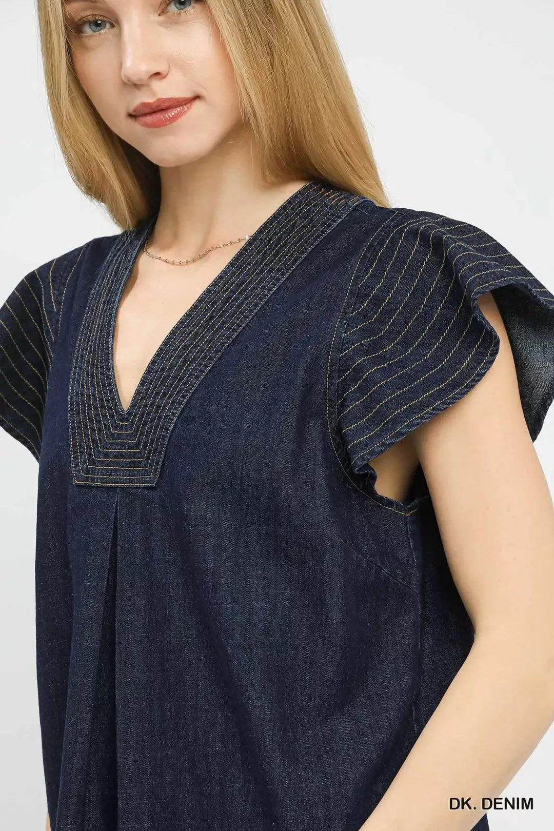 Umgee Cap Sleeve Denim Top - Bitsy Gypsy Boutique
