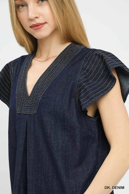 Umgee Cap Sleeve Denim Top - Bitsy Gypsy Boutique
