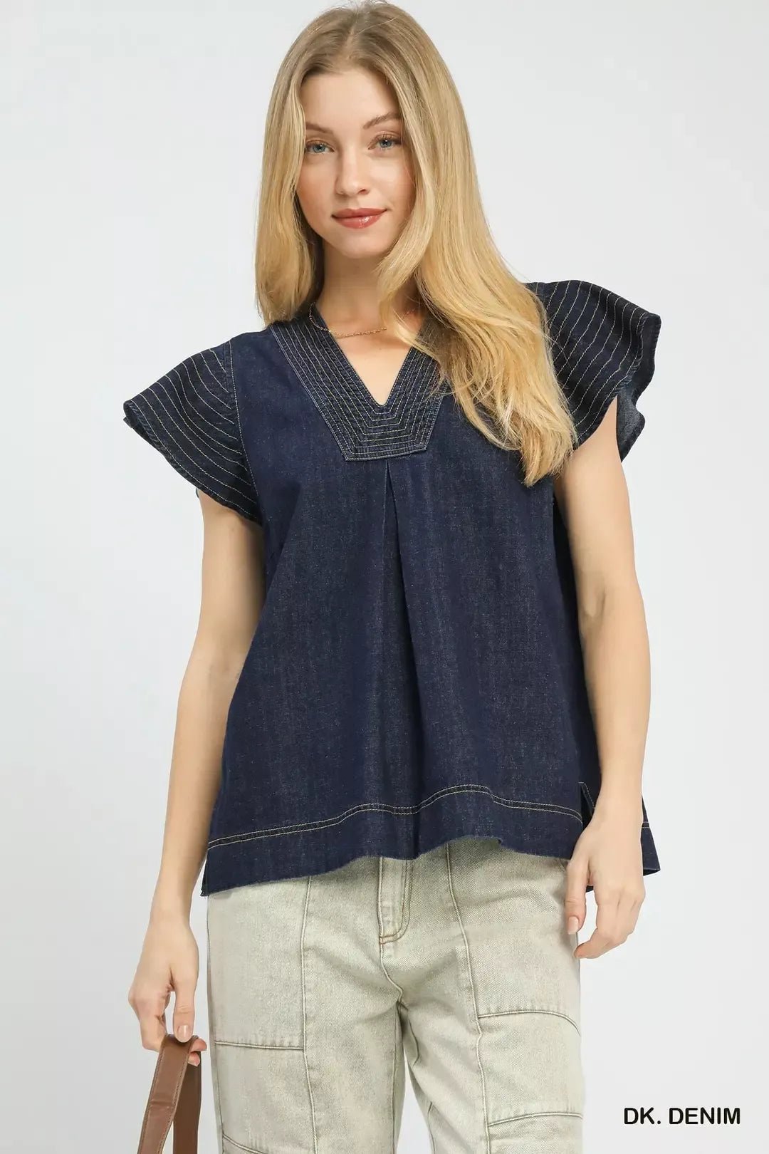 Umgee Cap Sleeve Denim Top - Bitsy Gypsy Boutique