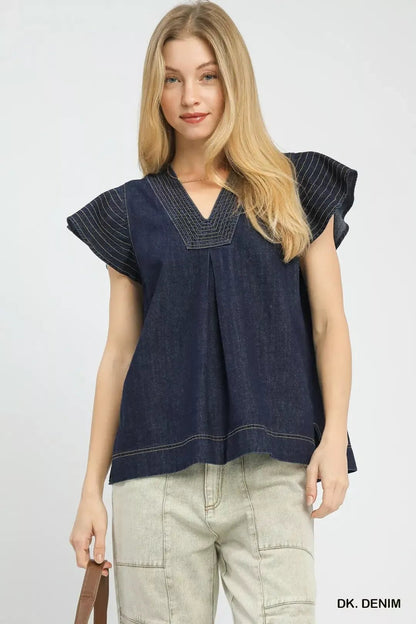 Umgee Cap Sleeve Denim Top - Bitsy Gypsy Boutique