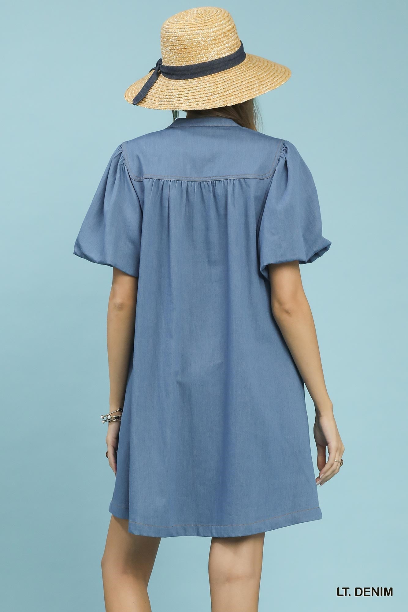 Umgee Chambray Puff Sleeve Dress - Bitsy Gypsy Boutique