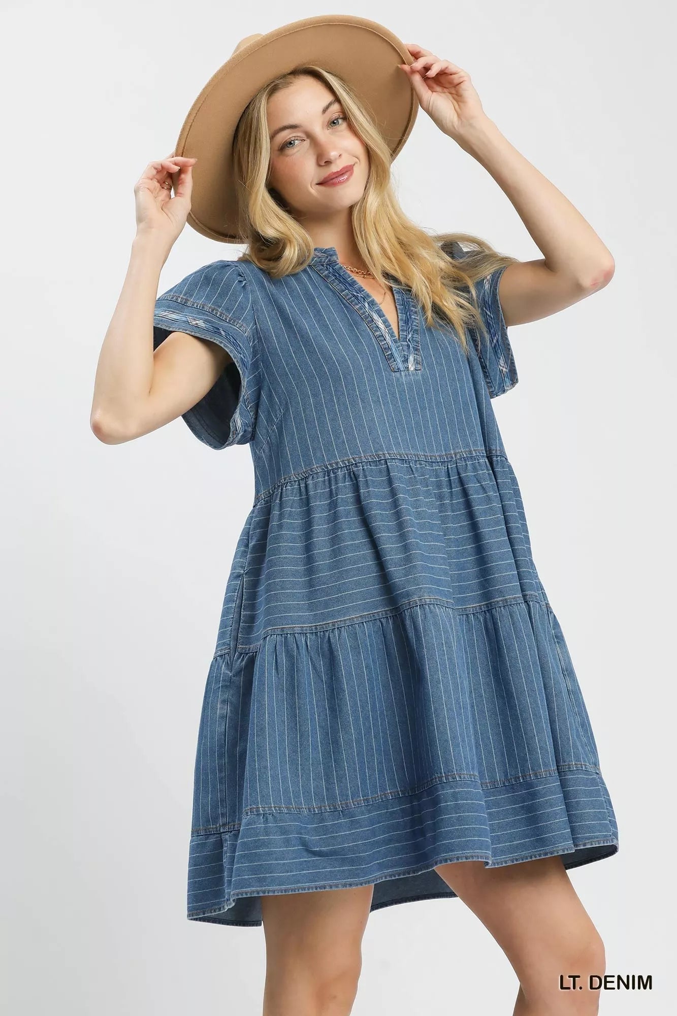 Umgee Chambray Tiered Babydoll Dress - Bitsy Gypsy Boutique