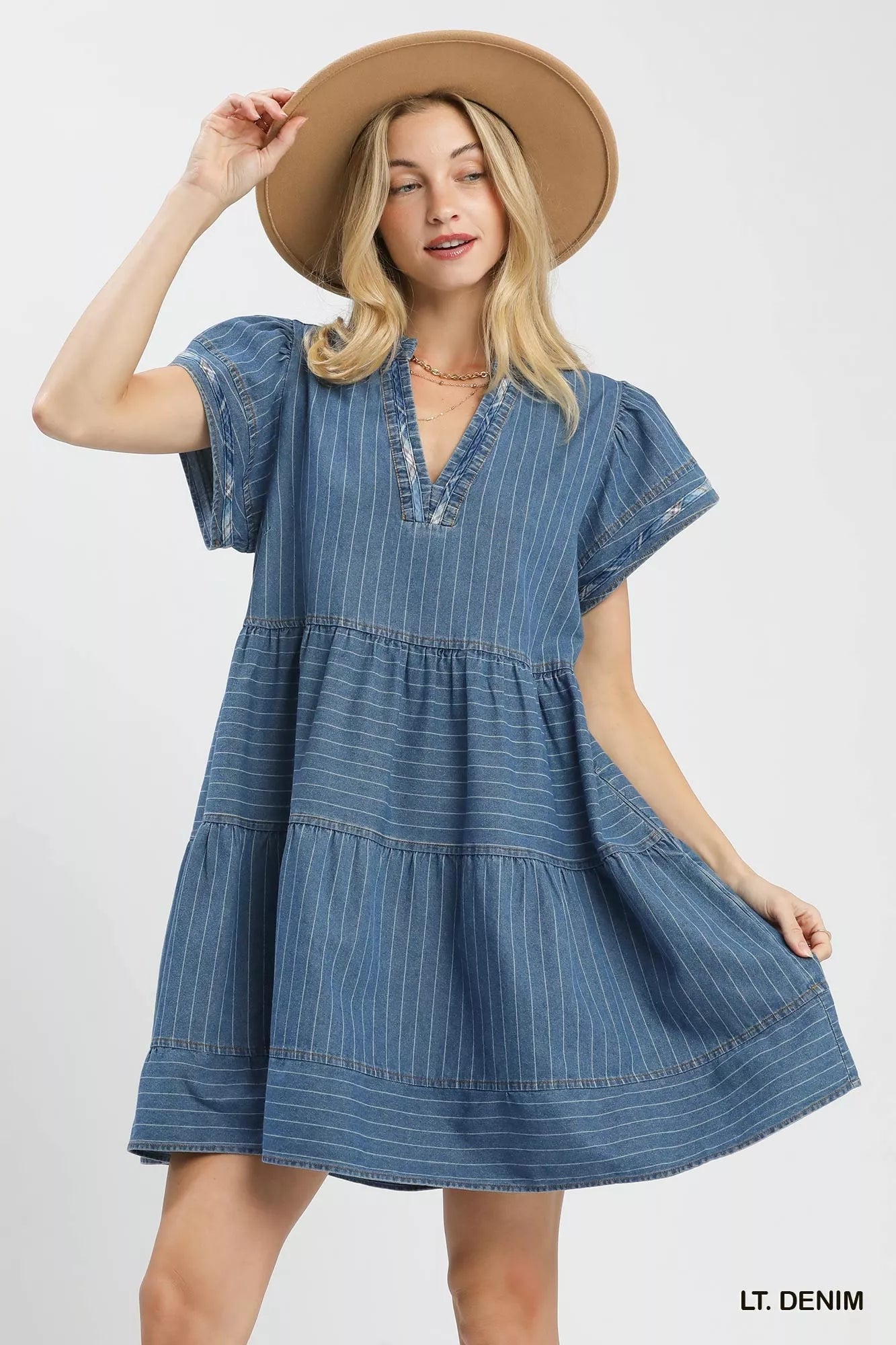 Umgee Chambray Tiered Babydoll Dress - Bitsy Gypsy Boutique