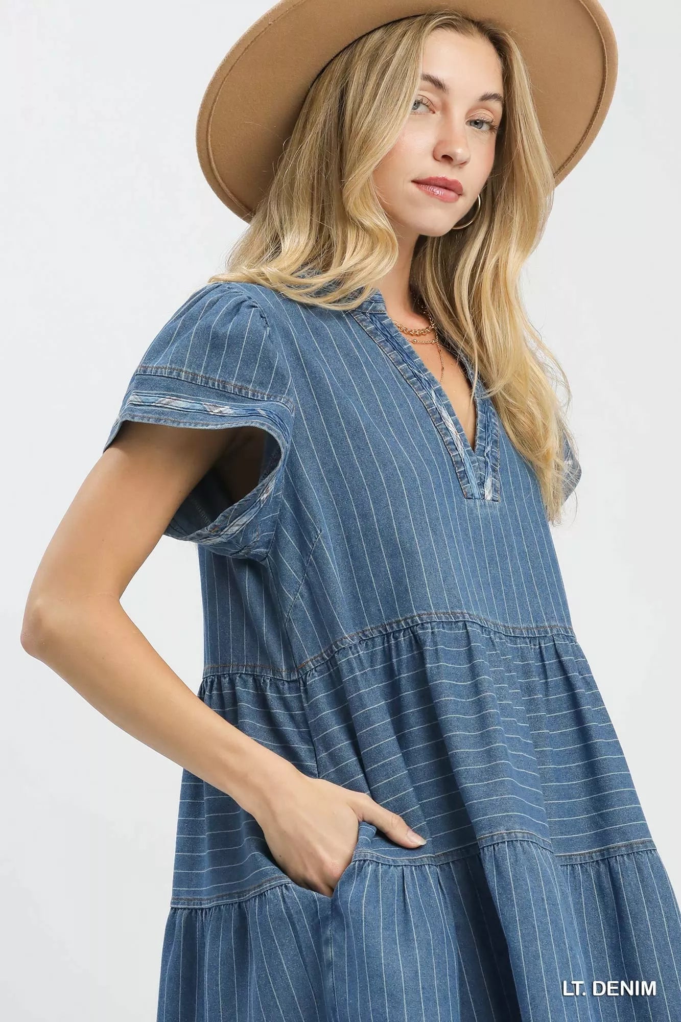 Umgee Chambray Tiered Babydoll Dress - Bitsy Gypsy Boutique