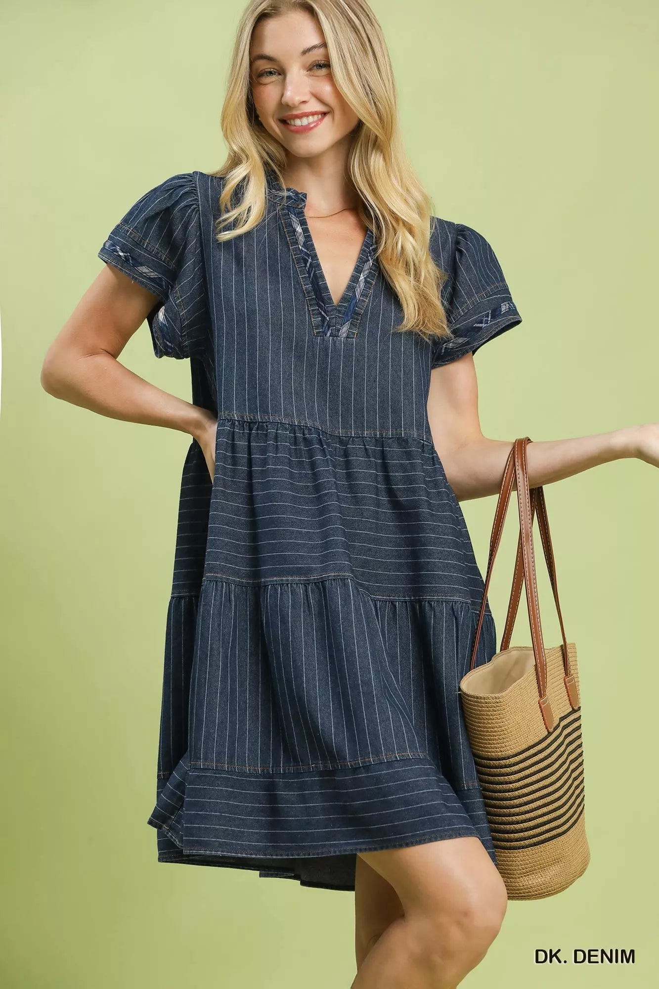 Umgee Chambray Tiered Babydoll Dress - Bitsy Gypsy Boutique