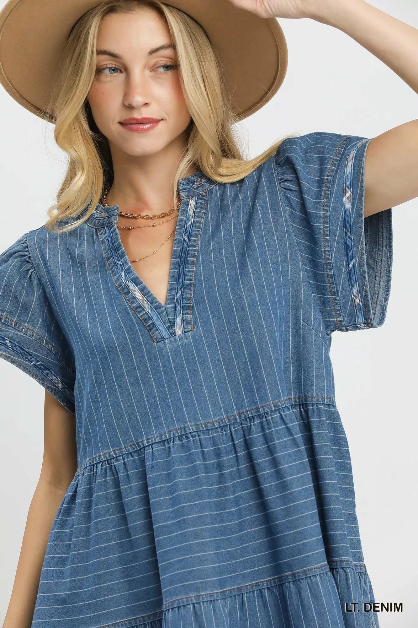 Umgee Chambray Tiered Babydoll Dress - Bitsy Gypsy Boutique