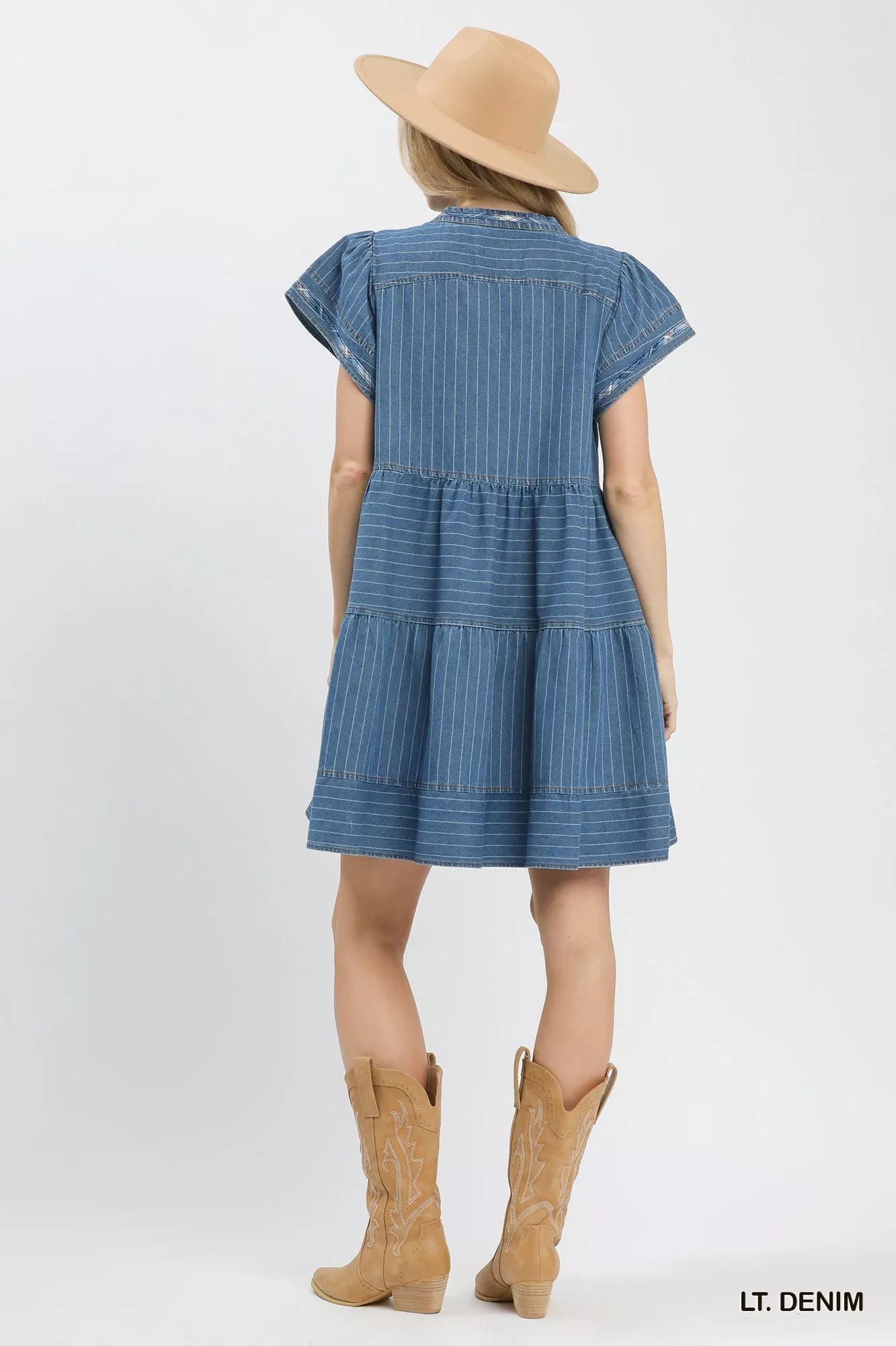 Umgee Chambray Tiered Babydoll Dress - Bitsy Gypsy Boutique