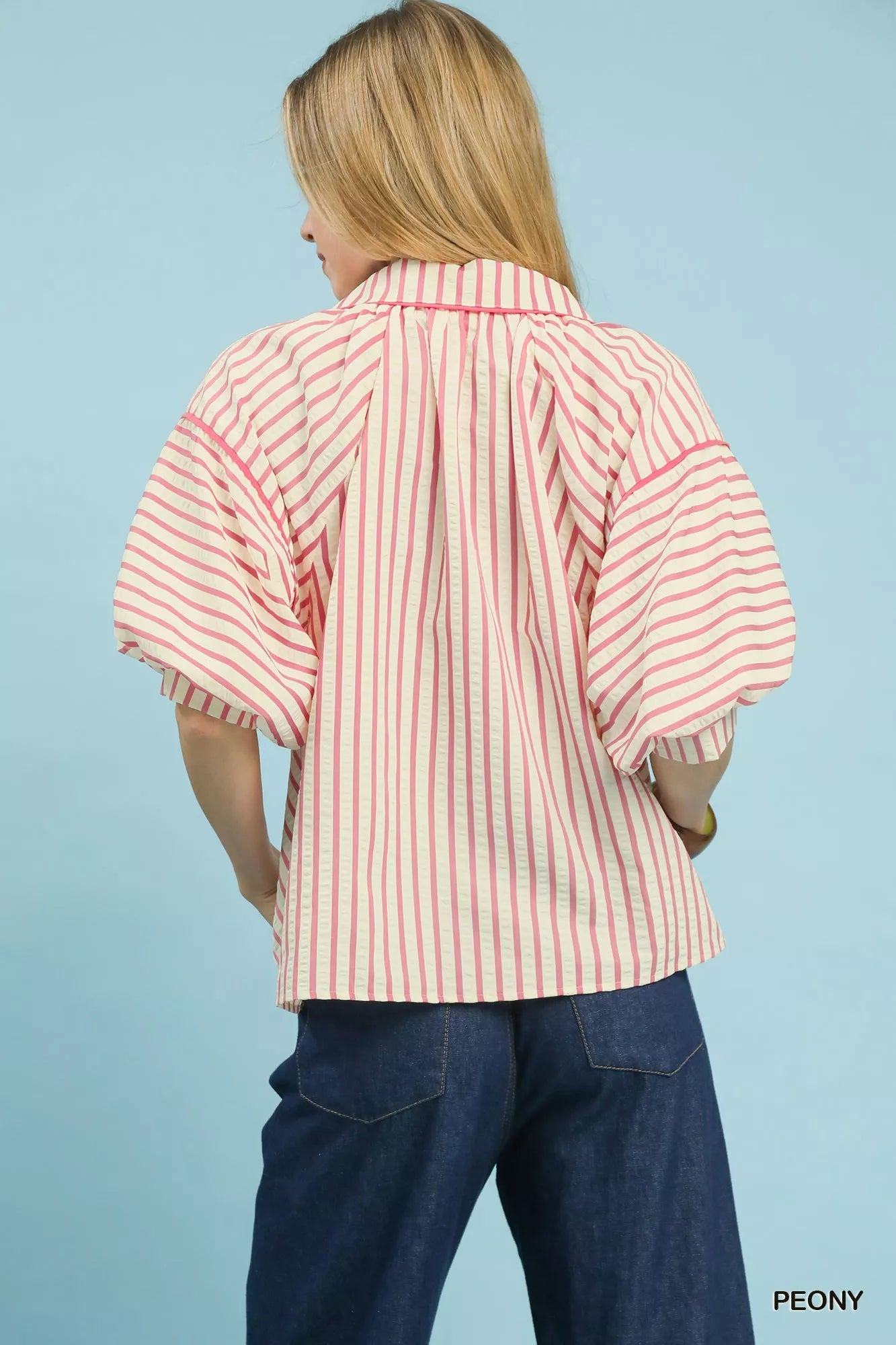 Umgee Chevron Stripe Collared Relaxed Top - Bitsy Gypsy Boutique