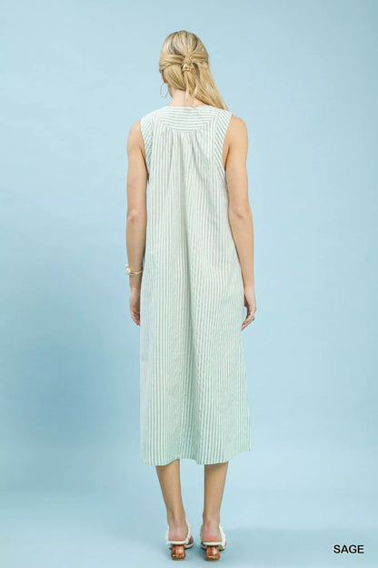 Umgee Chevron Stripe Sleeveless Midi Dress - Bitsy Gypsy Boutique
