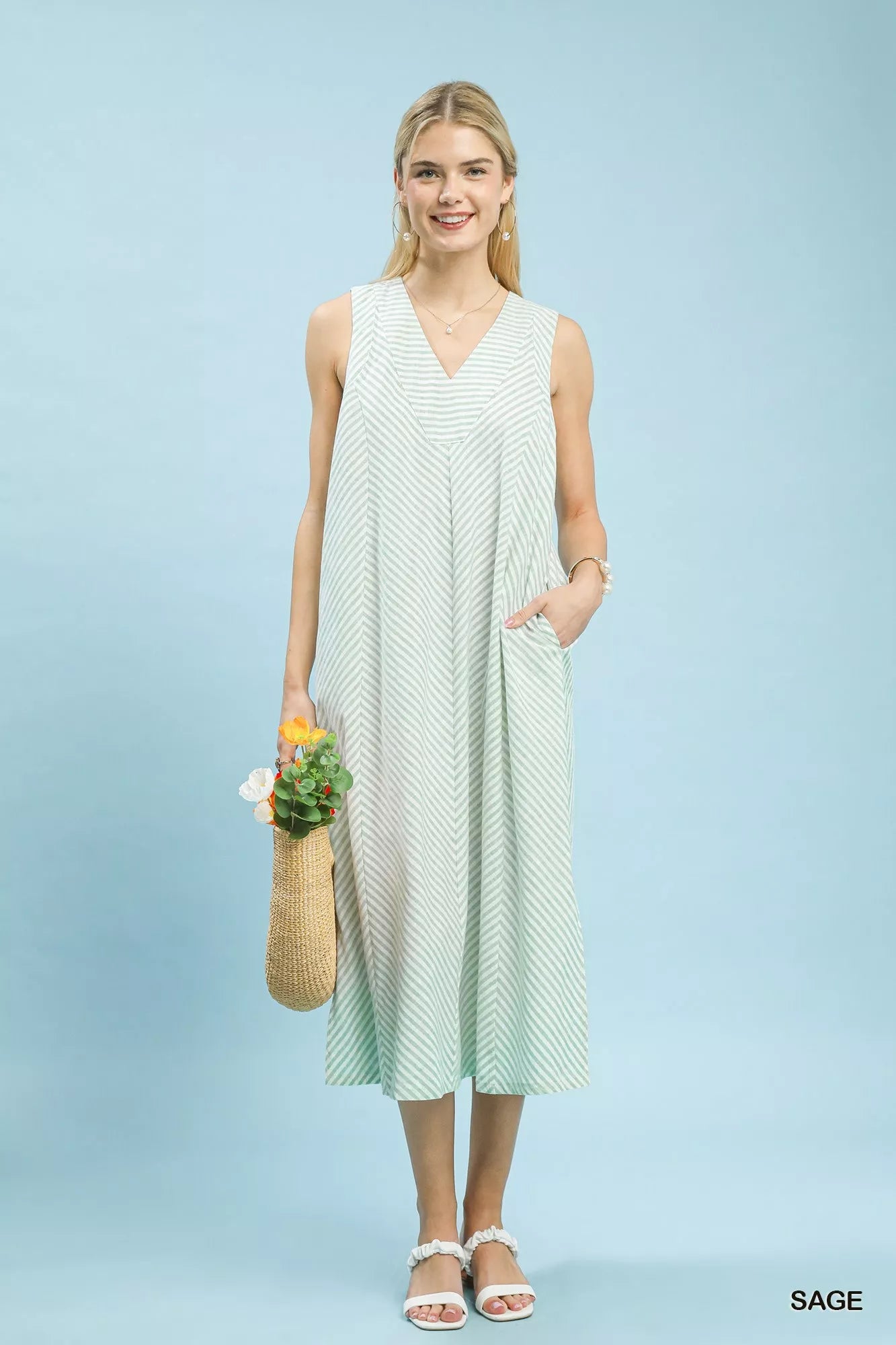 Umgee Chevron Stripe Sleeveless Midi Dress - Bitsy Gypsy Boutique