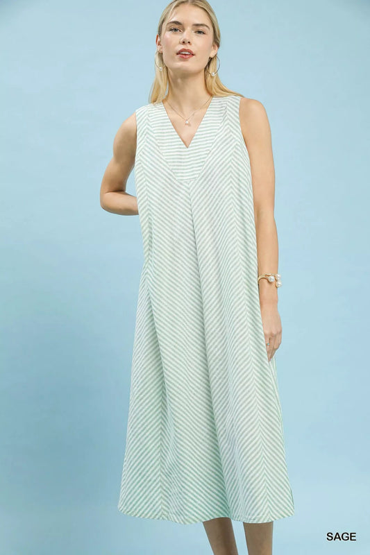 Umgee Chevron Stripe Sleeveless Midi Dress - Bitsy Gypsy Boutique