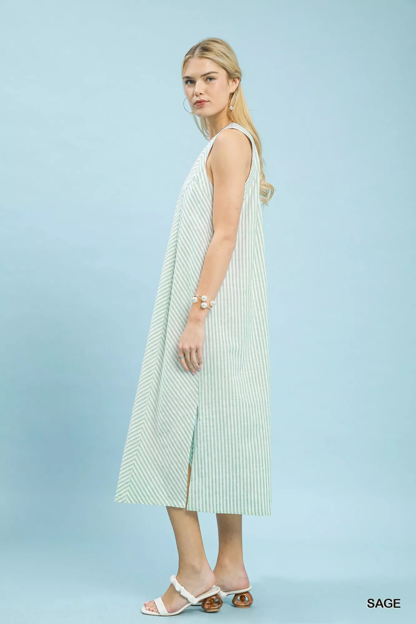 Umgee Chevron Stripe Sleeveless Midi Dress - Bitsy Gypsy Boutique