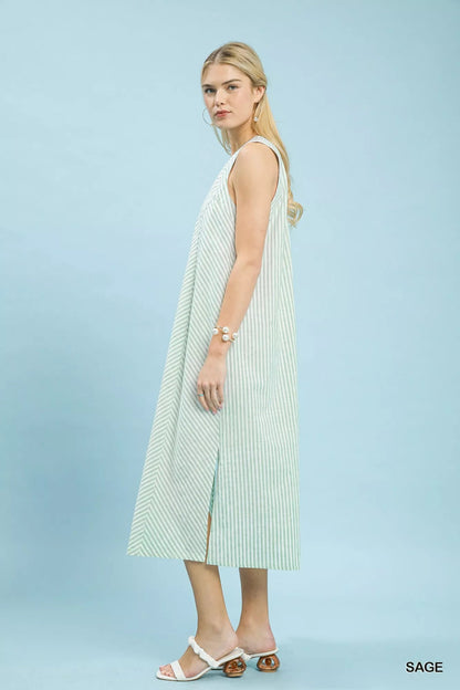 Umgee Chevron Stripe Sleeveless Midi Dress - Bitsy Gypsy Boutique