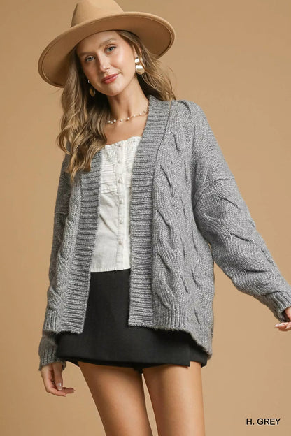 Umgee Chunky Cable Knit Open Front Cardigan - Bitsy Gypsy Boutique