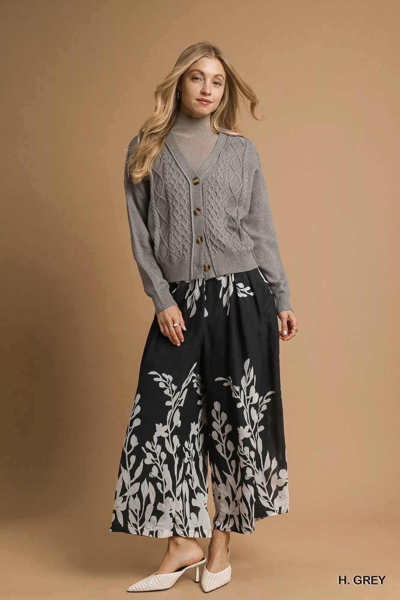 Umgee Chunky Cable Knit V - Neck Button - Up Cardigan - Bitsy Gypsy Boutique