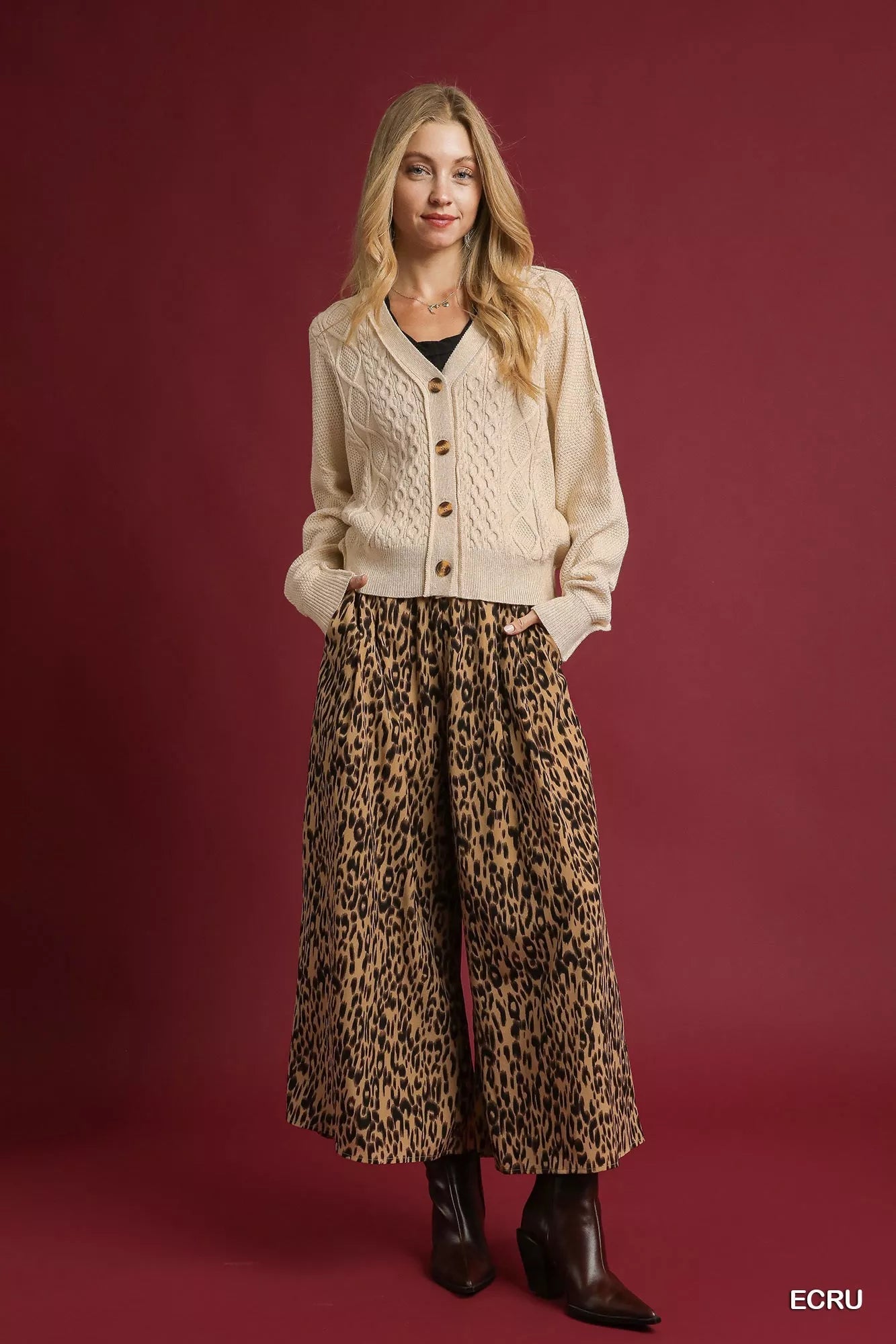 Umgee Chunky Cable Knit V - Neck Button - Up Cardigan - Bitsy Gypsy Boutique