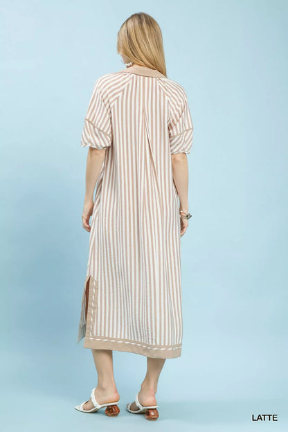 Umgee Coastal Stripe Midi Dress with Side Slit - Bitsy Gypsy Boutique