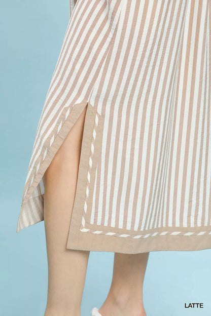 Umgee Coastal Stripe Midi Dress with Side Slit - Bitsy Gypsy Boutique