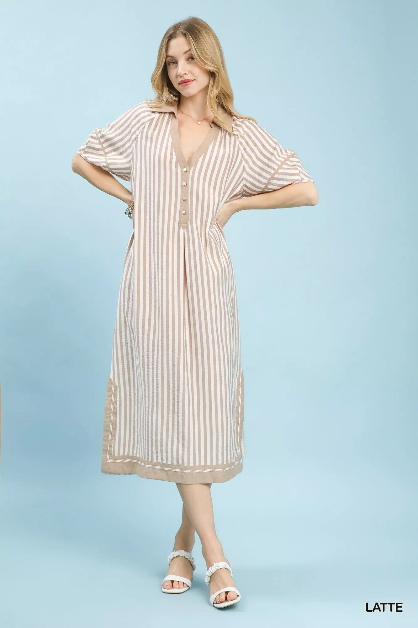 Umgee Coastal Stripe Midi Dress with Side Slit - Bitsy Gypsy Boutique