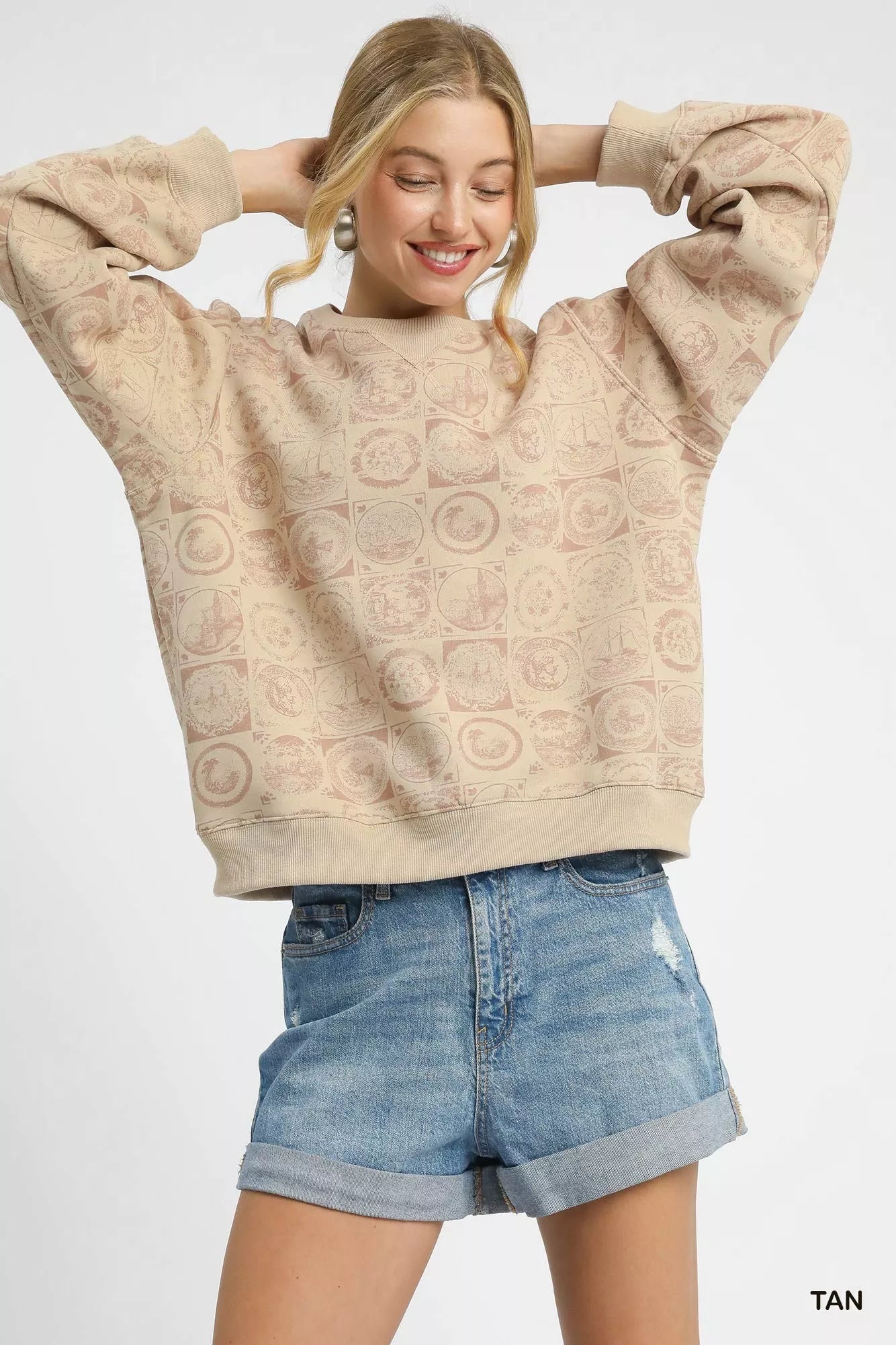 Umgee Coin Stamp Print Sweatshirt - Bitsy Gypsy Boutique