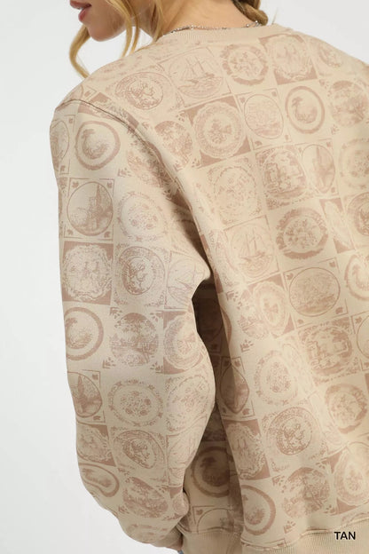 Umgee Coin Stamp Print Sweatshirt - Bitsy Gypsy Boutique