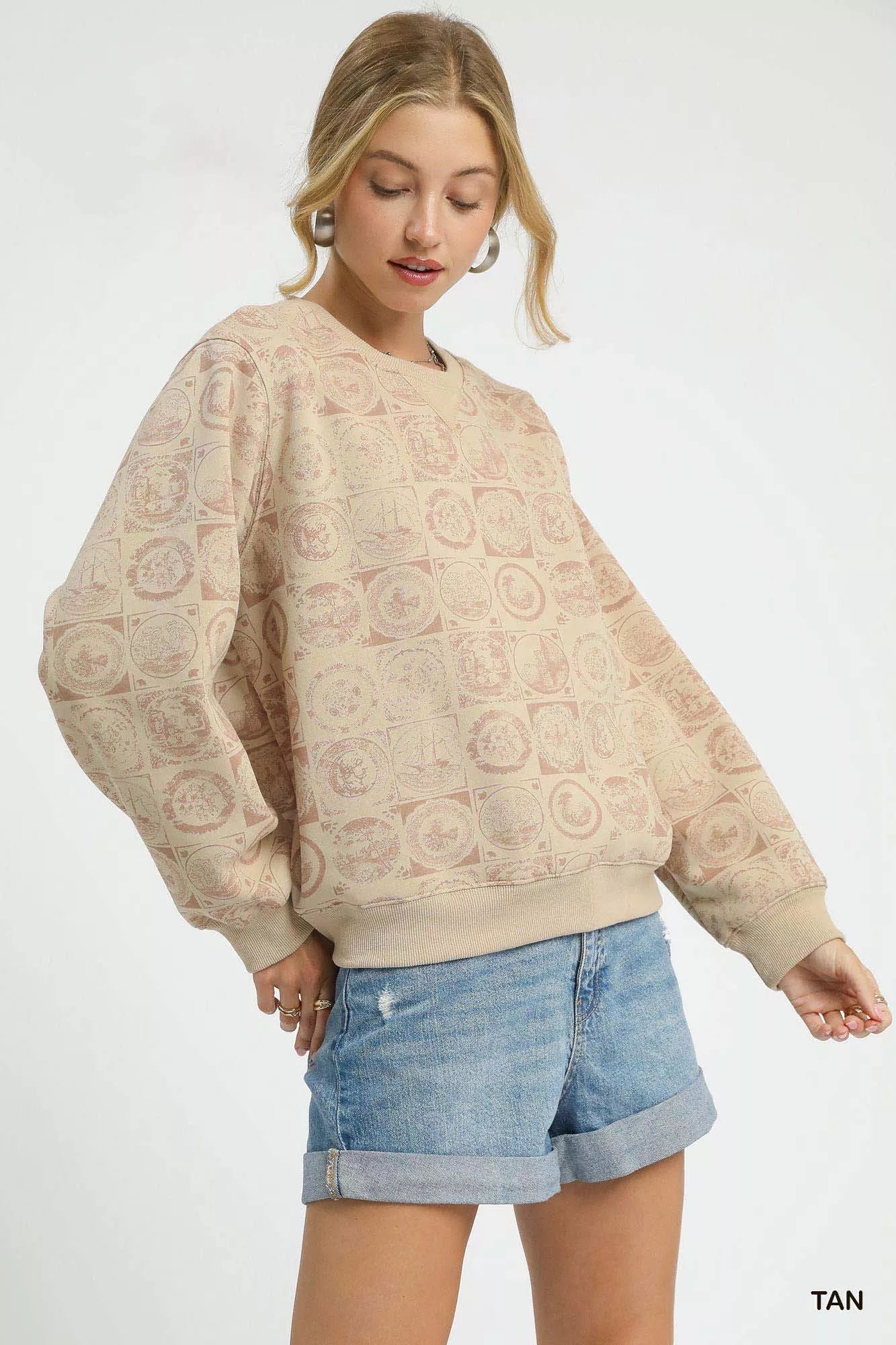 Umgee Coin Stamp Print Sweatshirt - Bitsy Gypsy Boutique