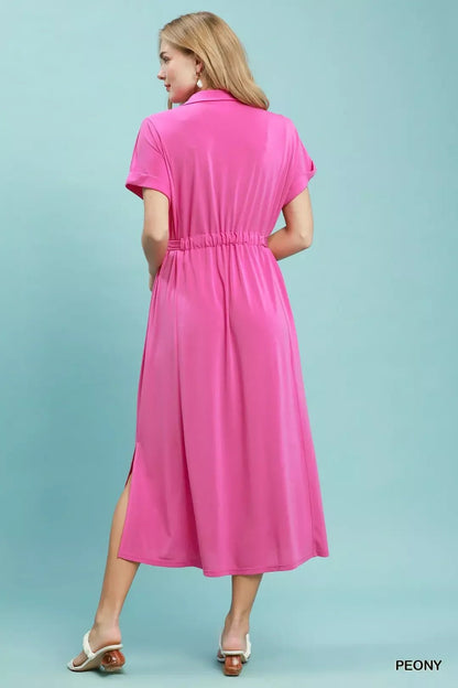 Umgee Collared Belted Midi Dress - Bitsy Gypsy Boutique
