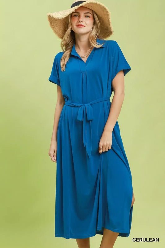 Umgee Collared Belted Midi Dress - Bitsy Gypsy Boutique