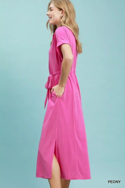 Umgee Collared Belted Midi Dress - Bitsy Gypsy Boutique