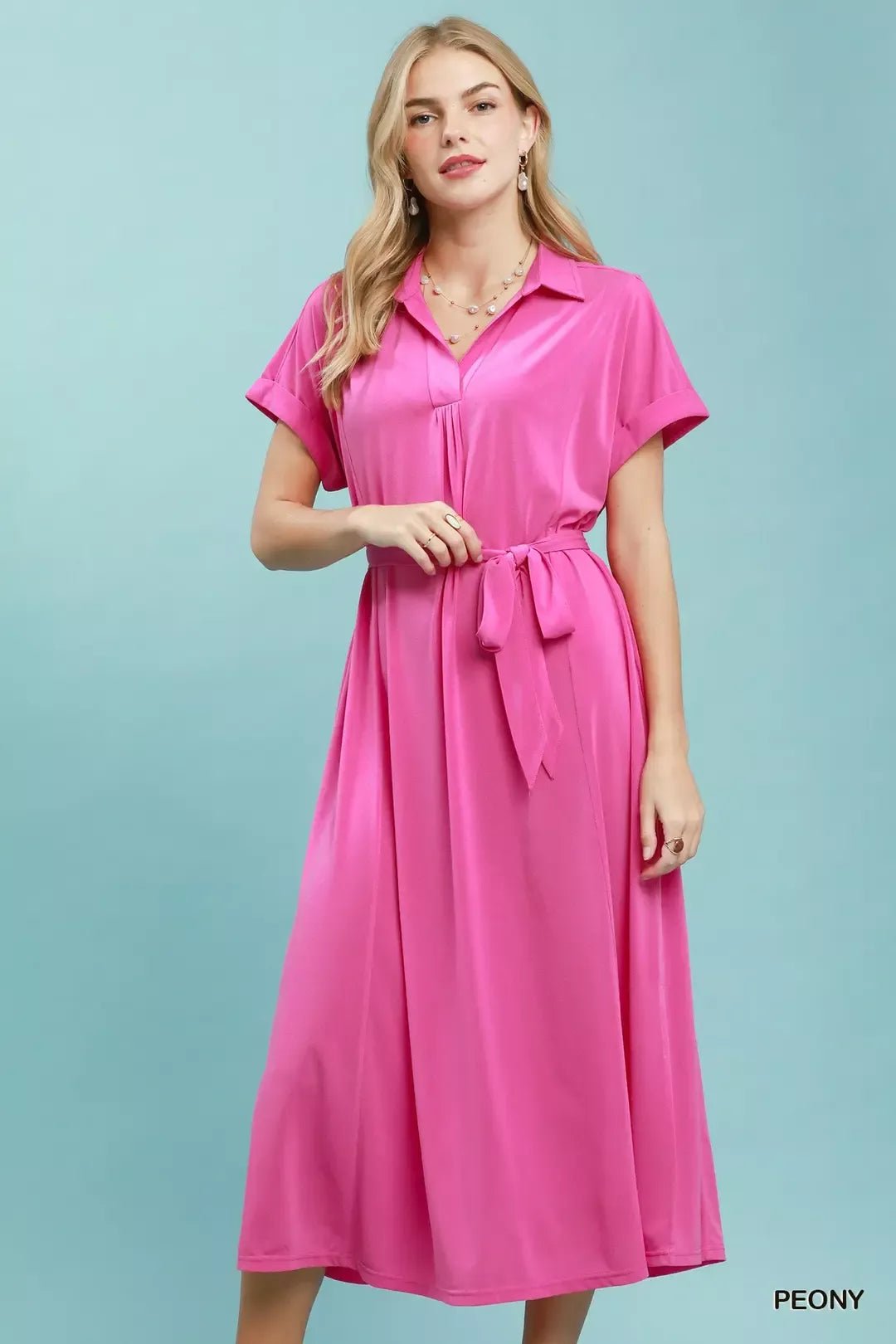 Umgee Collared Belted Midi Dress - Bitsy Gypsy Boutique