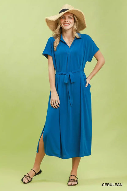Umgee Collared Belted Midi Dress - Bitsy Gypsy Boutique